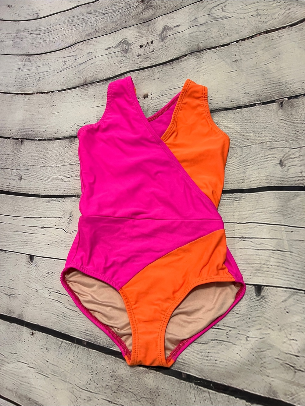 BP Designs Colorblock Leotard Hot Pink & Bright Orange